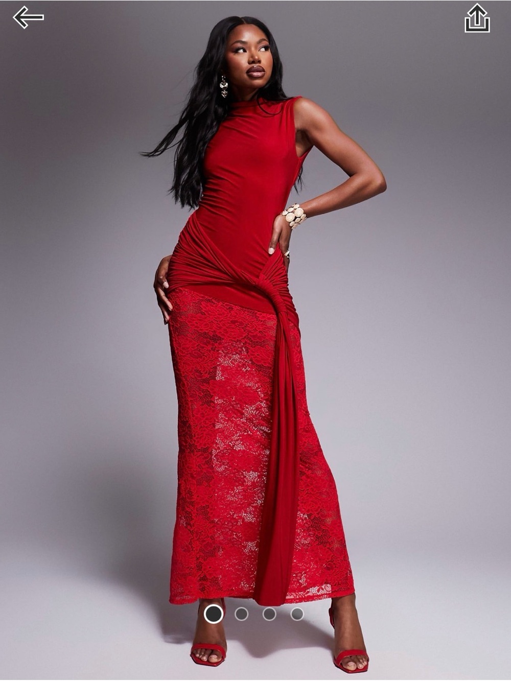 ❤️ASOS Red Sleeveless Lace-Panel Maxi Dress
